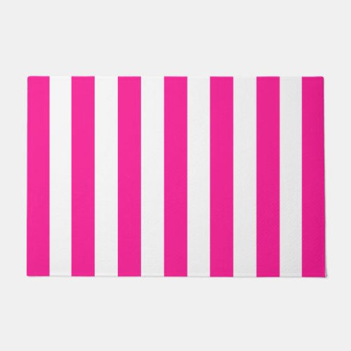 Thick Vertical Stripes Deep Pink And White Striped Doormat