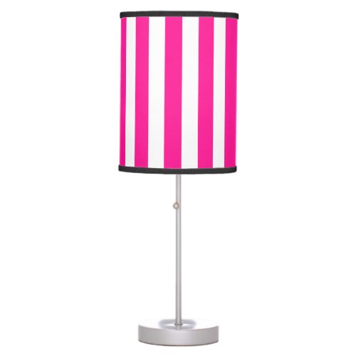 Thick Vertical Stripes Deep Pink White Striped   Table Lamp