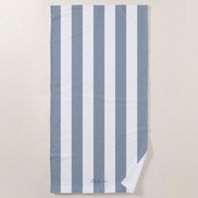 Thick Vertical Stripes Dusty Blue Name Striped  Beach Towel (Front)