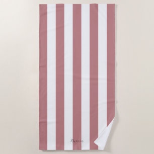 Thick Vertical Stripes Dusty Rose Name Striped Beach Towel