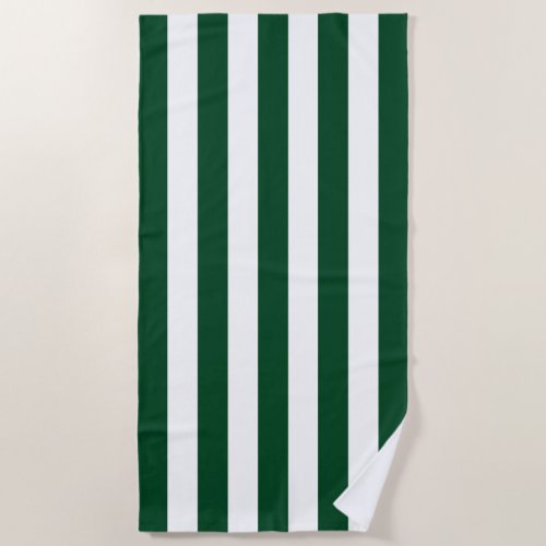 Thick Vertical Stripes Forest Green White Striped  Beach Towel