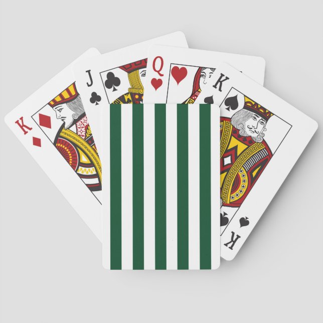 Thick Vertical Stripes Forest Green White Striped  Poker Cards (Back)