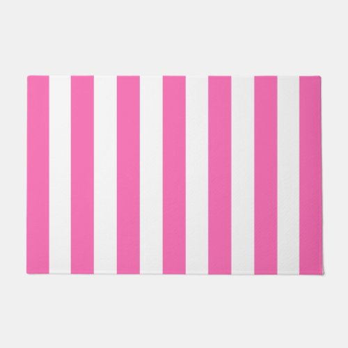 Thick Vertical Stripes Hot Pink And White Striped Doormat