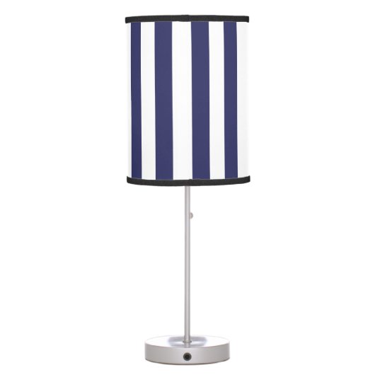 Thick Vertical Stripes Navy Blue White Striped  Table Lamp (Back)