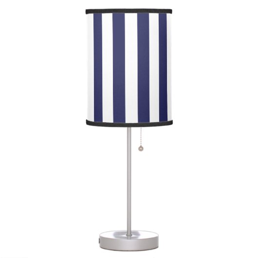Thick Vertical Stripes Navy Blue White Striped  Table Lamp (Left)