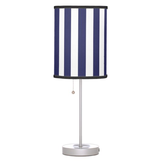 Thick Vertical Stripes Navy Blue White Striped  Table Lamp (Right)