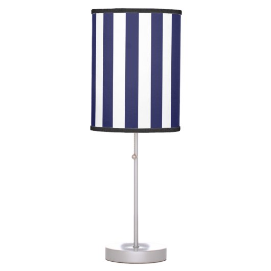 Thick Vertical Stripes Navy Blue White Striped  Table Lamp (Front)