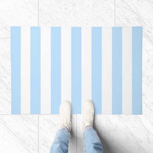 Thick Vertical Stripes Pastel Blue White Striped Doormat