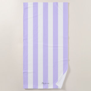 Thick Vertical Stripes Pastel Lilac Name Striped Beach Towel