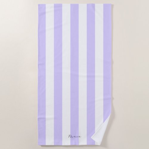 Thick Vertical Stripes Pastel Lilac Name Striped  Beach Towel