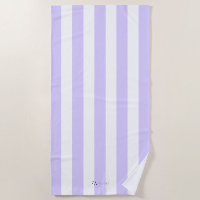Thick Vertical Stripes Pastel Lilac Name Striped  Beach Towel (Front)
