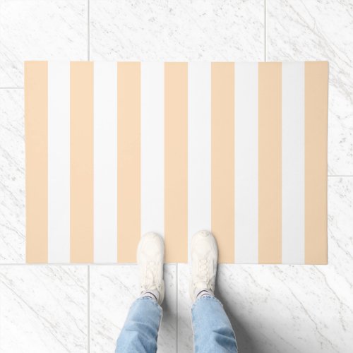 Thick Vertical Stripes Pastel Peach White Striped Doormat