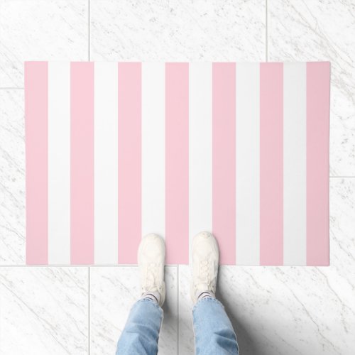 Thick Vertical Stripes Pastel Pink White Striped Doormat