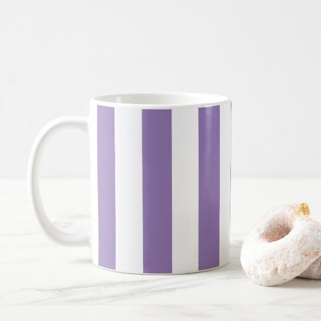 Thick Vertical Stripes Striped Lavender    Coffee Mug (With Donut)