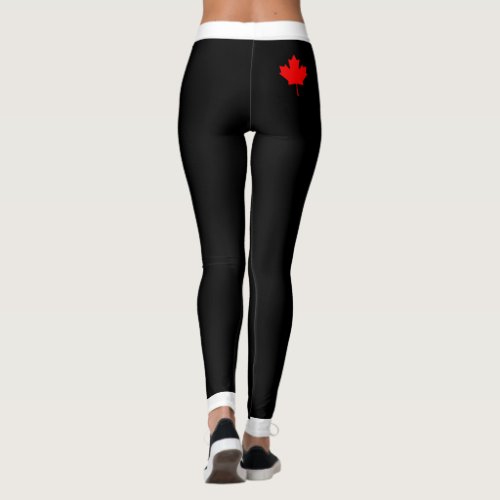 Thick Waistband with Red Maple Leaf on Back Side Leggings