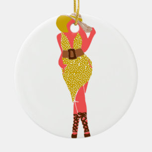 Thick Woman in a Polka Dot Dress Ceramic Ornament
