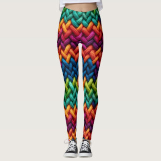 Thick wool rainbow knit leggings