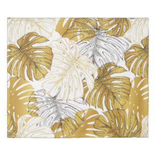 Thickets from a monstera plant. Image of golden an Duvet Cover