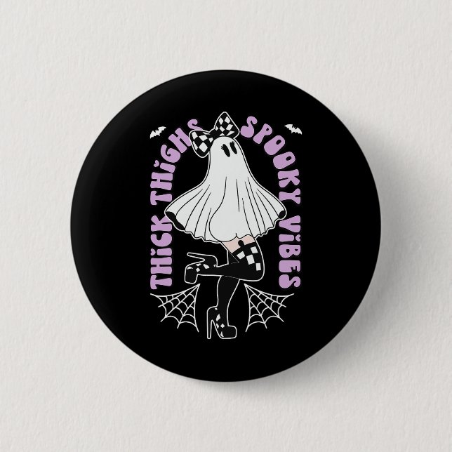 Thighs Spooky Vibes Cute Ghost Halloween Bats Bow  Button (Front)