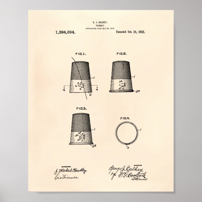 Thimble 1921 Patent Art Old Peper Poster (Front)