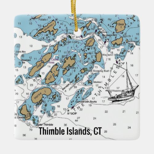 Thimble Island Connecticut Chart Ceramic Ornament