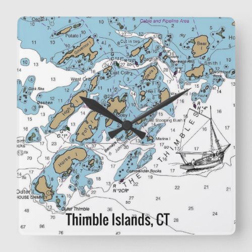 Thimble Islands CT Nautical Chart Square Wall Clock