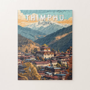 Thimphu Bhutan Illustration Travel Art Vintage Jigsaw Puzzle