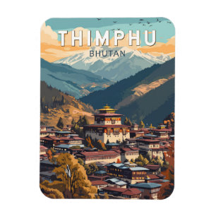 Thimphu Bhutan Illustration Travel Art Vintage Magnet