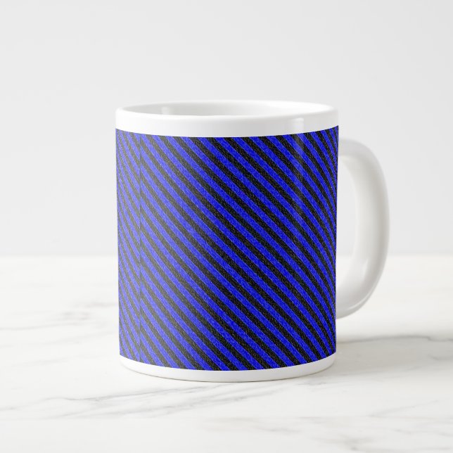 Thin Black and Blue Diagonal Stripes Giant Coffee Mug (Front Right)
