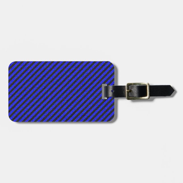 Thin Black and Blue Diagonal Stripes Luggage Tag (Front Horizontal)