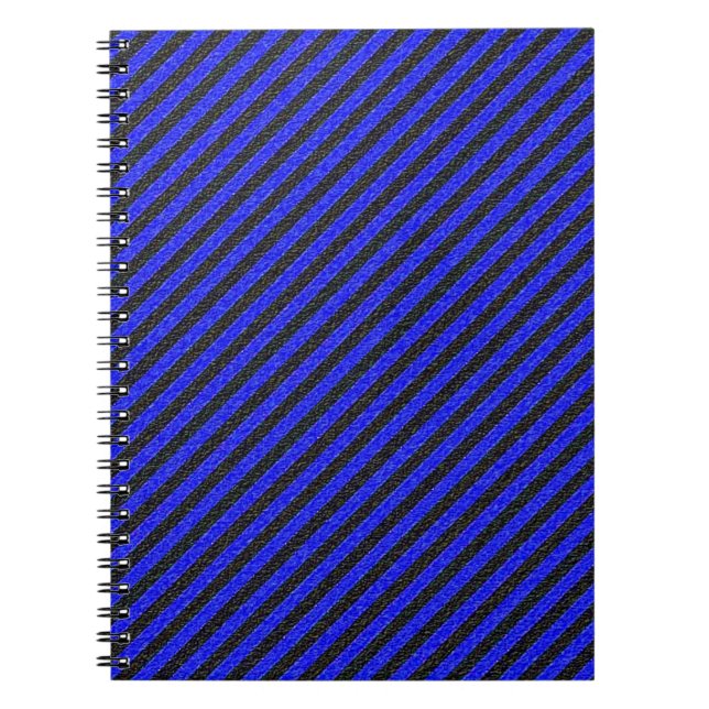 Thin Black and Blue Diagonal Stripes Notebook (Front)