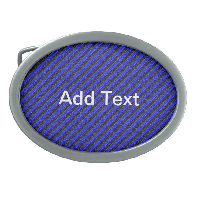 Thin Black and Blue Diagonal Stripes Oval Belt Buckle (Front)