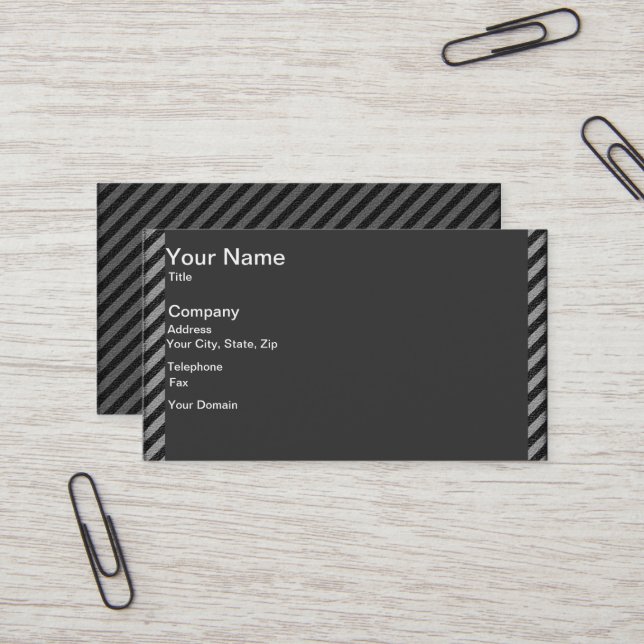 Thin Black and Gray Diagonal Stripes Business Card (Front/Back In Situ)