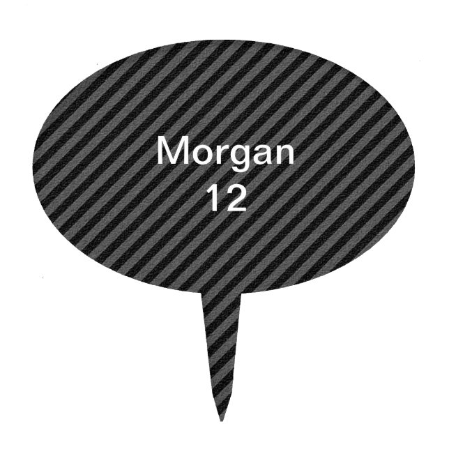 Thin Black and Gray Diagonal Stripes Cake Topper (Front)