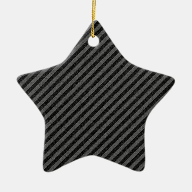 Thin Black and Gray Diagonal Stripes Ceramic Ornament (Front)