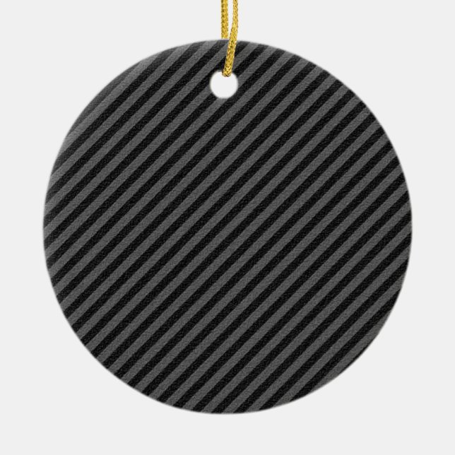 Thin Black and Gray Diagonal Stripes Ceramic Ornament (Front)