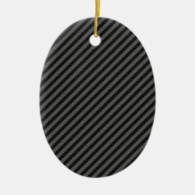 Thin Black and Gray Diagonal Stripes Ceramic Ornament (Front)