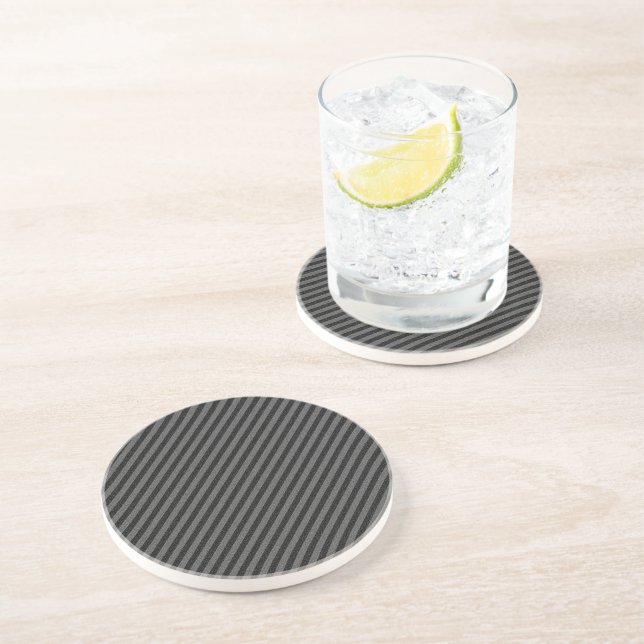 Thin Black and Gray Diagonal Stripes Drink Coaster (Side)