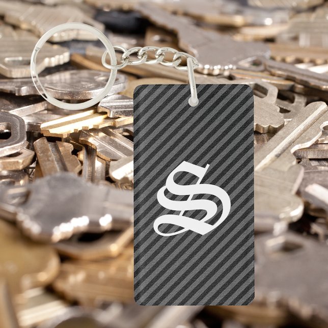 Thin Black and Gray Diagonal Stripes Keychain (Thin Black and Gray Diagonal Stripes Keychain)