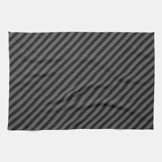 Thin Black and Gray Diagonal Stripes Kitchen Towel (Horizontal)