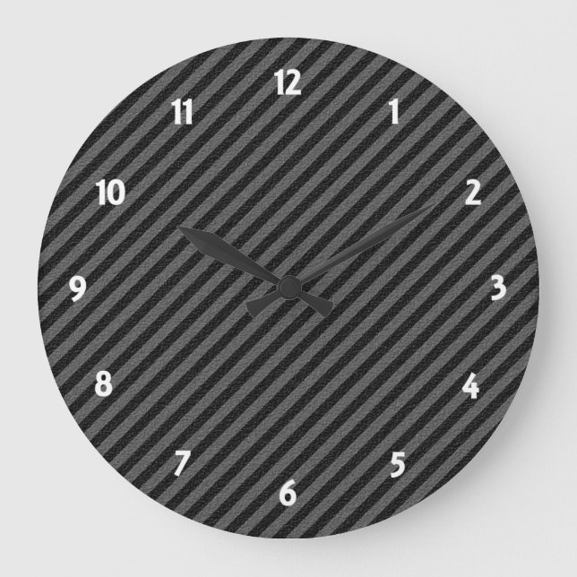 Thin Black and Gray Diagonal Stripes Large Clock (Front)