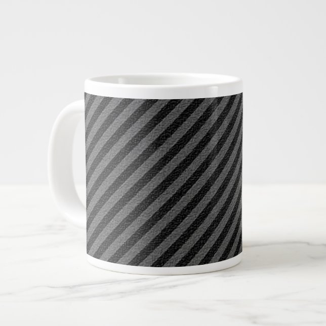 Thin Black and Gray Diagonal Stripes Large Coffee Mug (Front Left)