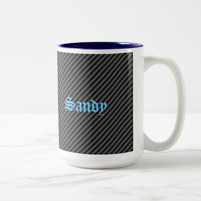 Thin Black and Gray Diagonal Stripes Two-Tone Coffee Mug (Right)