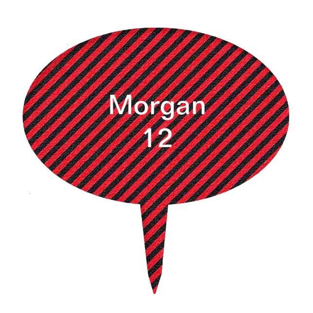 Thin Black and Red Diagonal Stripes Cake Topper (Front)