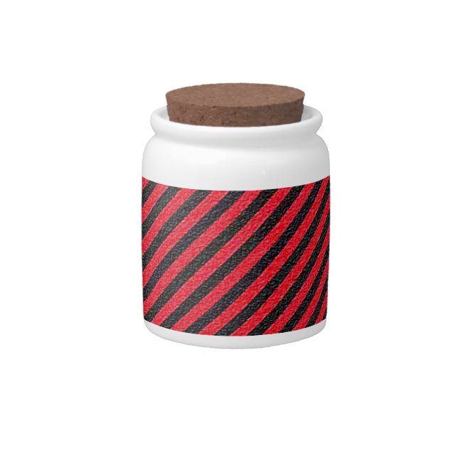 Thin Black and Red Diagonal Stripes Candy Jar (Front)