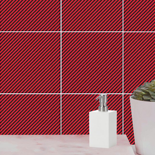 Thin Black and Red Diagonal Stripes Ceramic Tile (Thin Black and Red Diagonal Stripes Ceramic Tile)