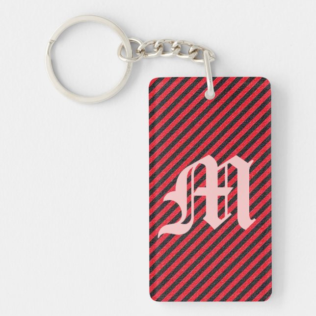 Thin Black and Red Diagonal Stripes Keychain (Front)