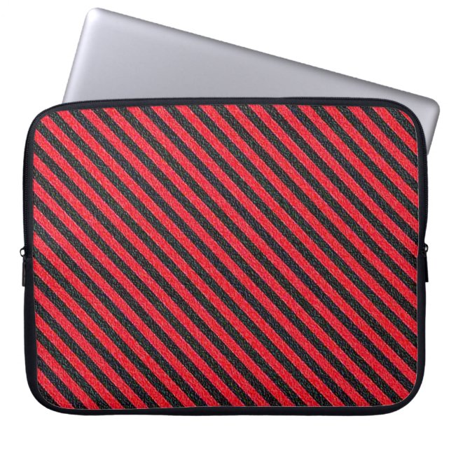 Thin Black and Red Diagonal Stripes Laptop Sleeve (Front)