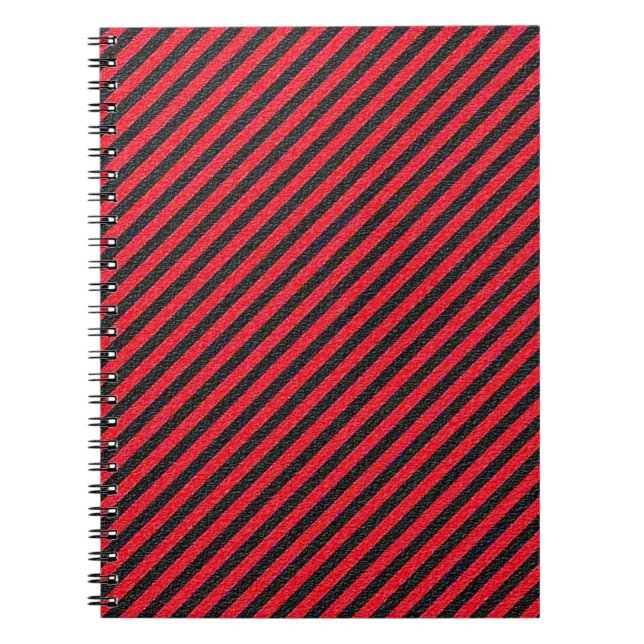 Thin Black and Red Diagonal Stripes Notebook (Front)