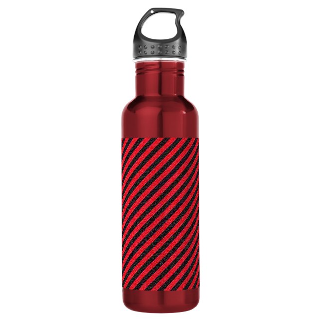 Thin Black and Red Diagonal Stripes Stainless Steel Water Bottle (Front)